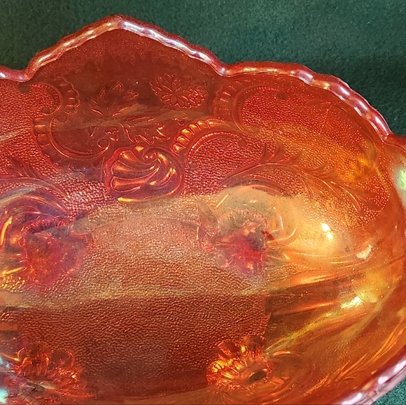 Vintage Peach Amber Glass Bowl Irridescent Depression Art Fruit - Picture 4 of 8